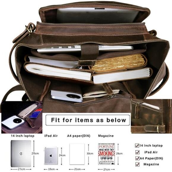 HLC Leather Backpack For Women Men Genuine Leather Laptop Backpack Vintage main image 7